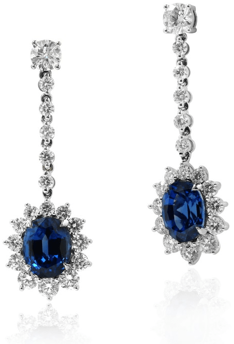 LEIBISH 12.15 carat Deep Blue Oval Sapphire and Diamond halo Earrings